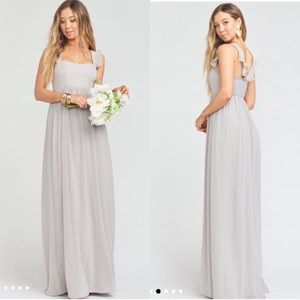 Show me your mumu june maxi gray ruffle bridal gown M bridesmaid